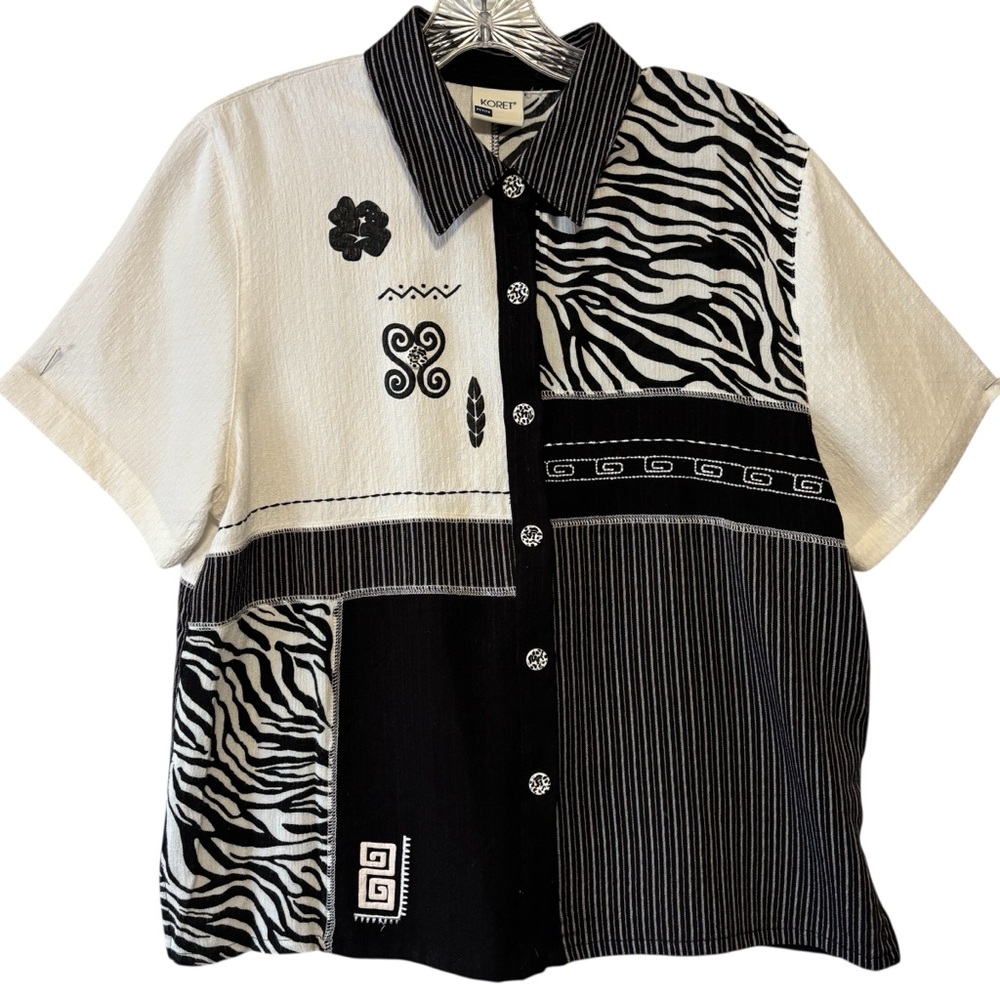 Koret Petite Patchwork Embellished Short Sleeve B… - image 1